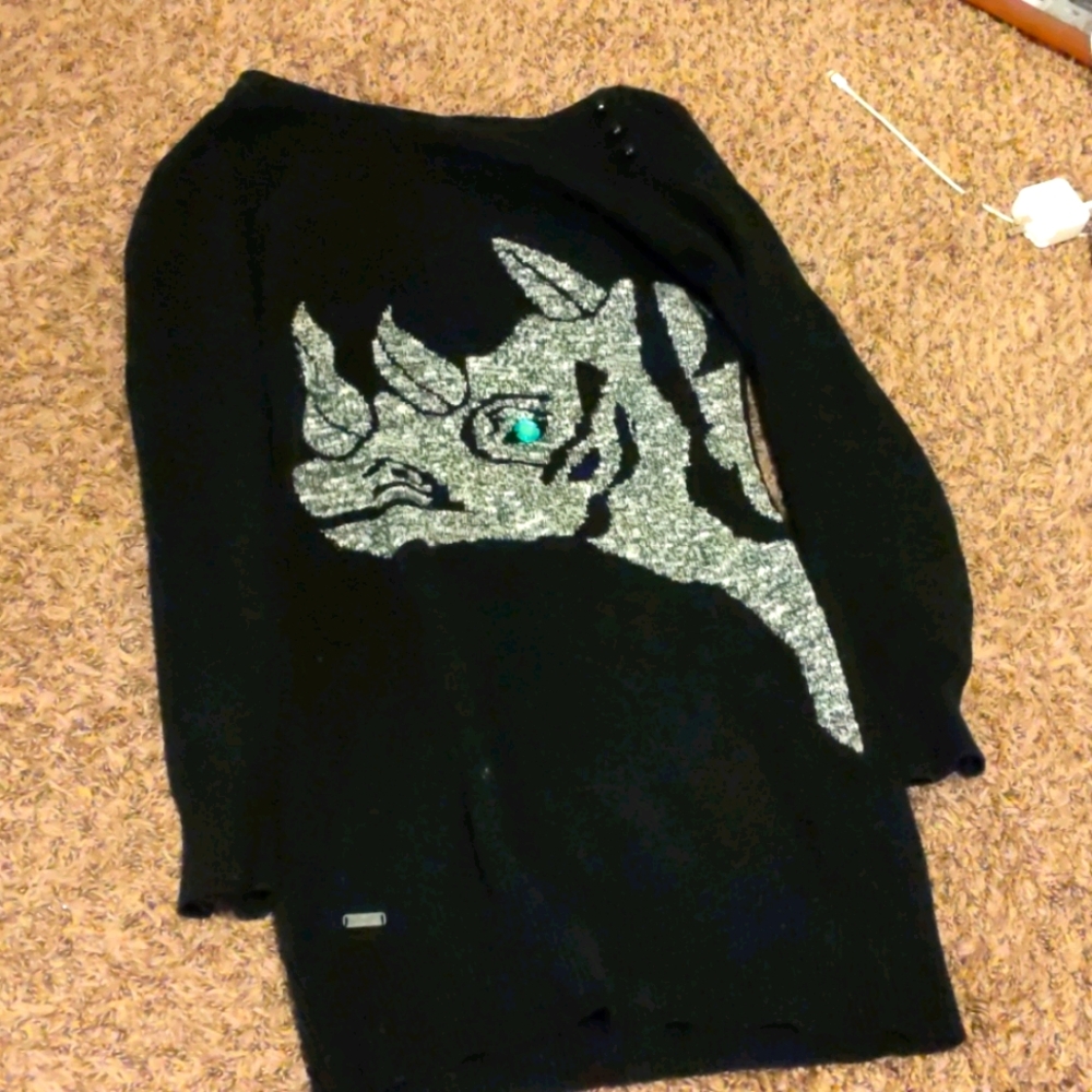 Cool knit rhino sweater dress with gem eye